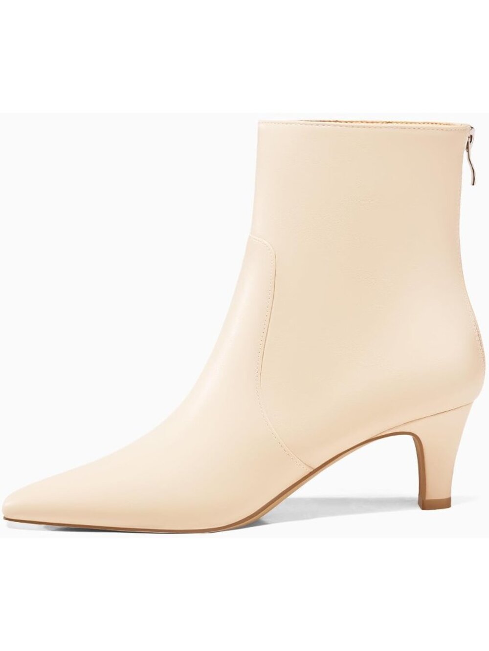 Women's Beige Square Pointed Toe Zipper Low Kitten Heel Short Ankle Booties - Picture 4 of 5